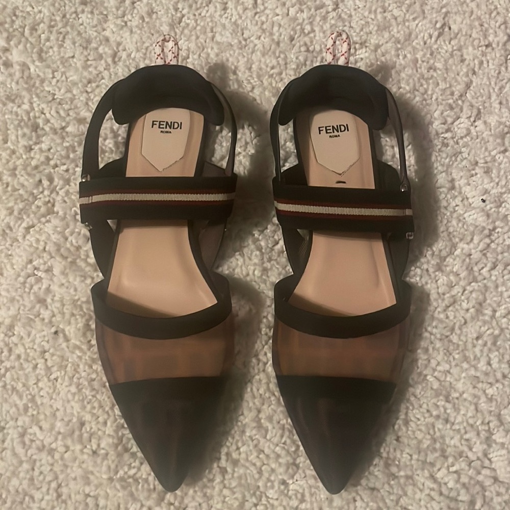 EASTER SALE til end of week*WORN ONCE Fendi zucca mesh slingback pointed flats